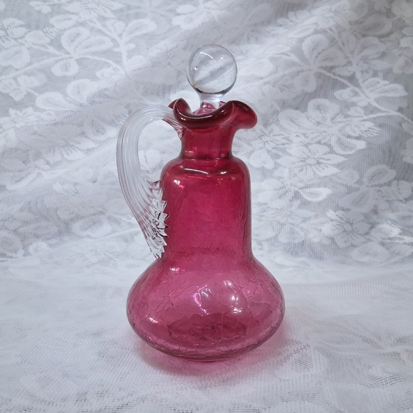 Vintage Gibson Rose Crackle Glass Cruet Pitcher With Stopper - Picture 4 of 12